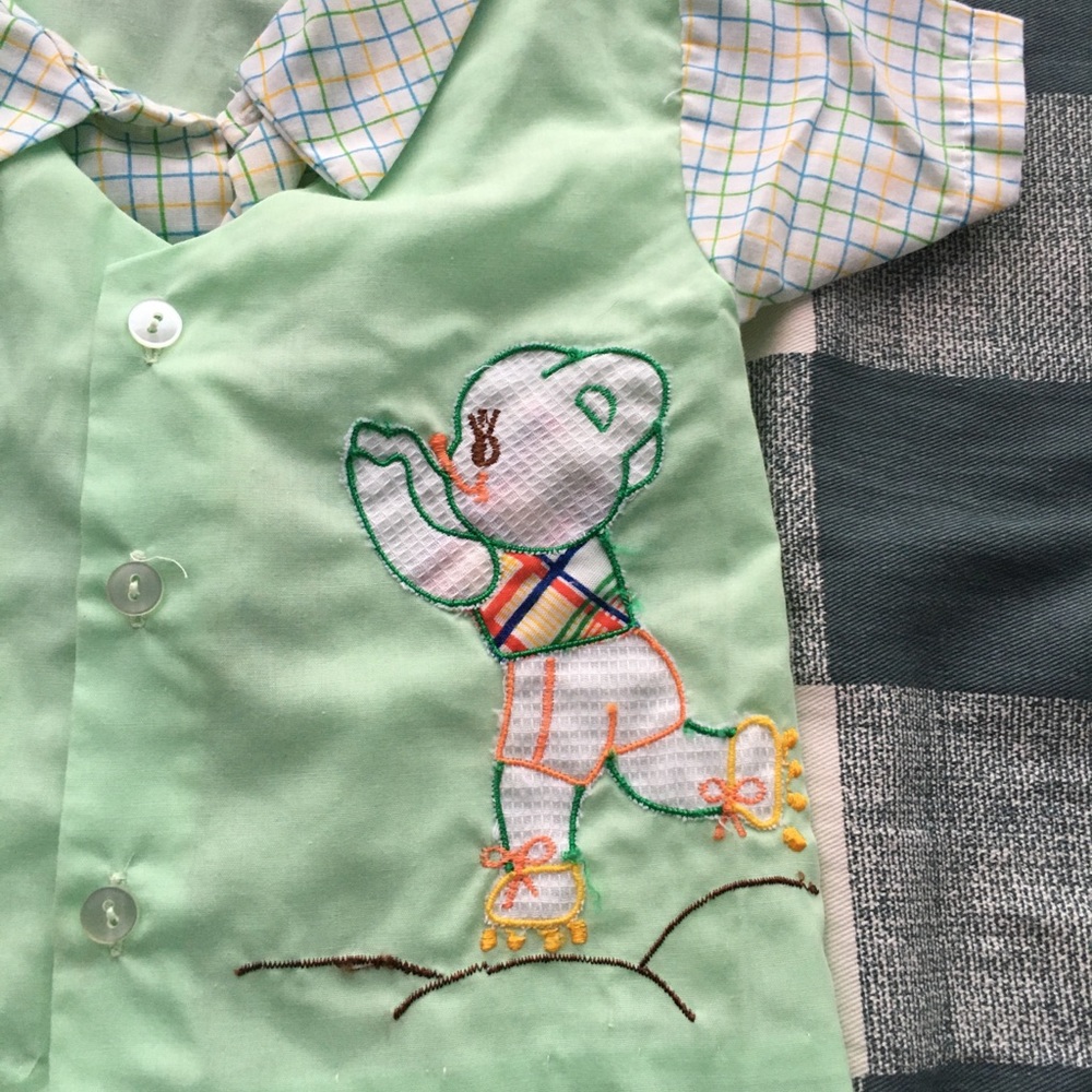 Vintage Boys’ Green/Plaid Shirt and Diaper Cover